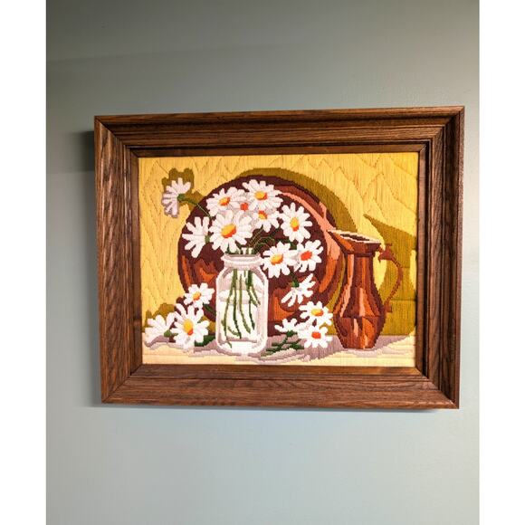 "Still Life with Daisies" Artcraft Concepts Finished Embroidered Framed 21 x 17 - Picture 5 of 5